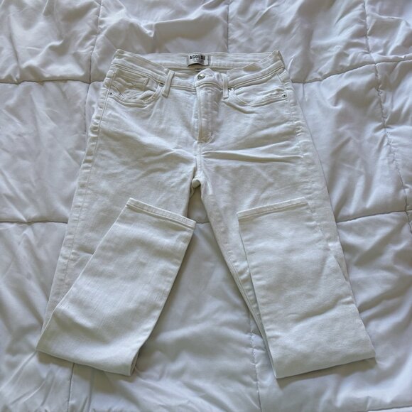 Agolde Jeans Womens 27 White High Rise Skinny Light Wash Distressed Boho City - Picture 1 of 11